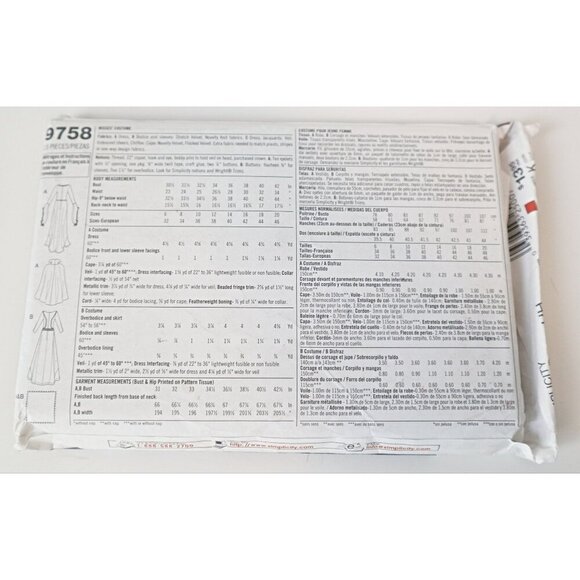 Simplicity 9758 Misses Gown (2 styles) Cape and Veil Gothic long dress Costume - Picture 3 of 4